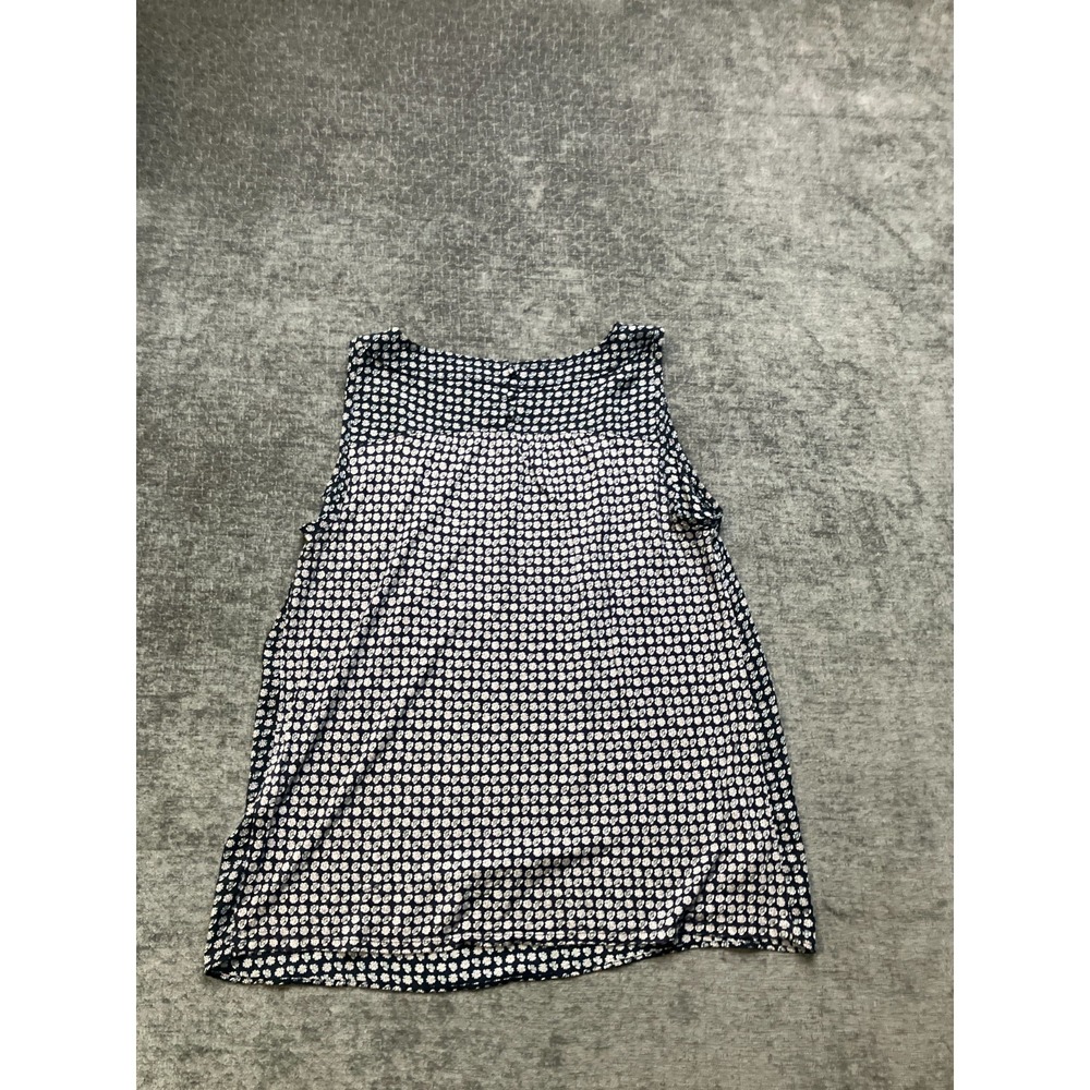 Loft Womens Medium Blue White Floral Knit Woven Tank Top Button Back Round Neck - Picture 8 of 13